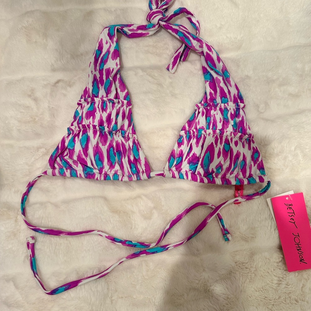 Betsy Johnson triangle bikini top. Blue, purple, white. New with tags